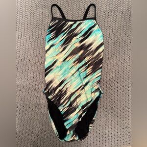 Speedo PowerFLEX Eco Blue and Black One Piece Swimsuit Size 8/34